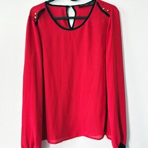 Vintage The Limited Red Blouse with Black Piping, Gold Buttons